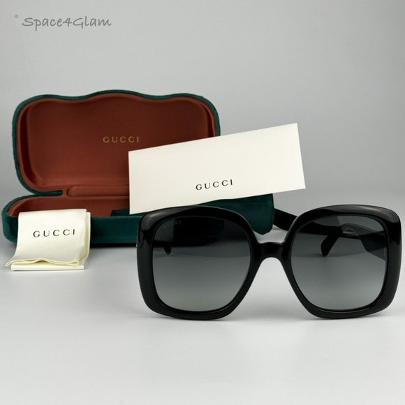 Gucci Woman Sunglasses Black Green Grey Gradient Oversized GG0713S 006 NEW - Picture 1 of 7